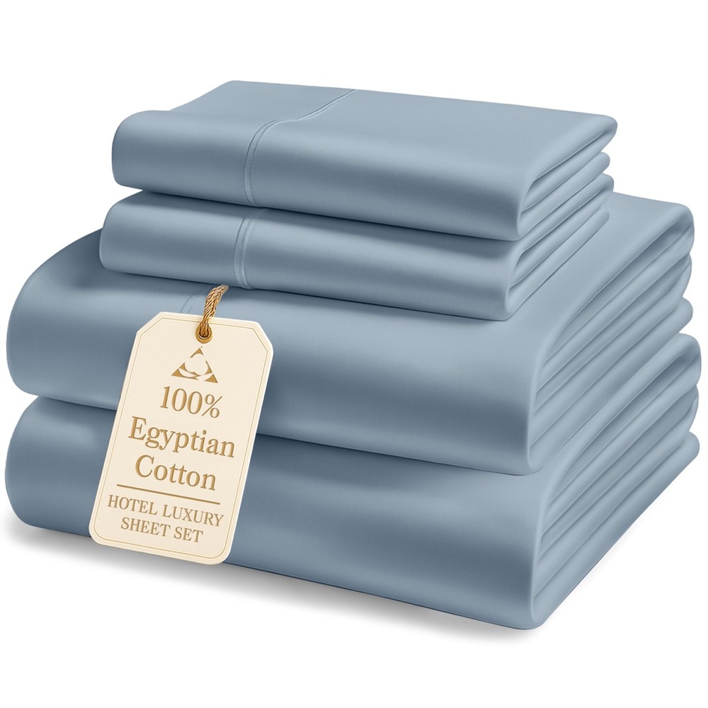NEW 4 Piece Luxury 100% Egyptian Cotton King Bed Sheets 1000 Thread French Blue